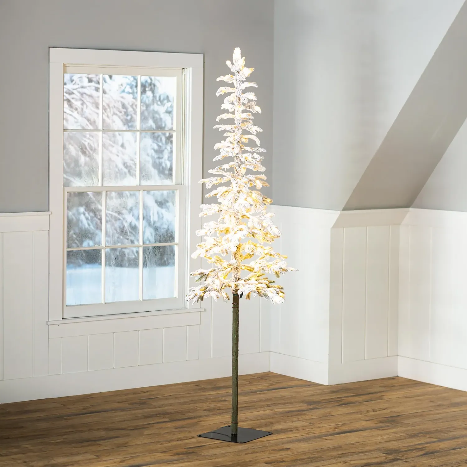 Plow & Hearth Lighted Trees & Garlands>7' Monte Rosa Flocked Alpine Fir Christmas Tree with 200 Warm White LEDs