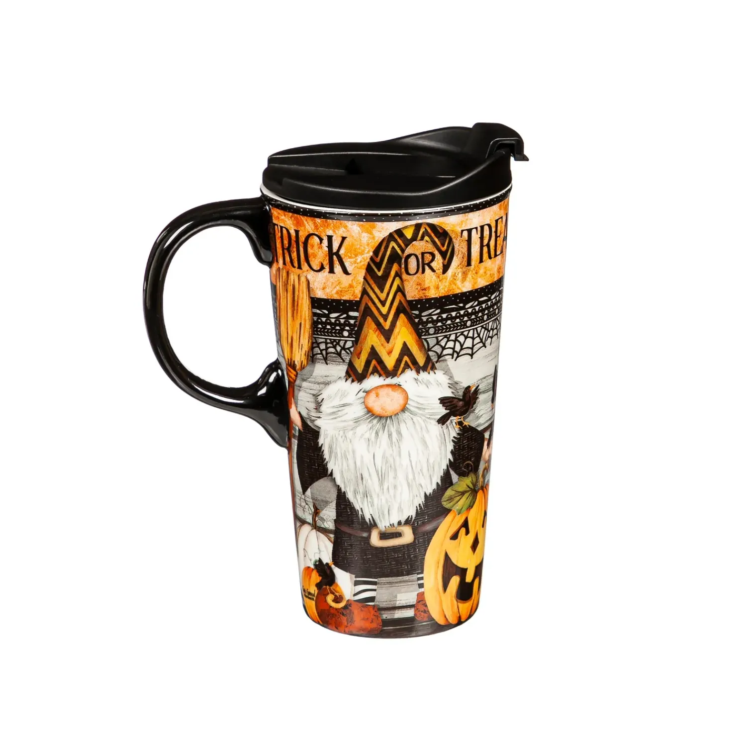 Plow & Hearth Travel Cups>17 OZ Ceramic Cup and Puzzle Gift Set, Trick Or Treat Gnome