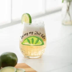 Plow & Hearth Wine Glasses>17 OZ Stemless Glass w/Box, Living my Zest Life