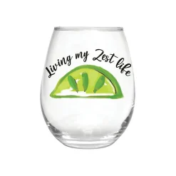 Plow & Hearth Wine Glasses>17 OZ Stemless Glass w/Box, Living my Zest Life