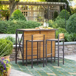 Plow & Hearth Outdoor Seating Sets|Outdoor Dining Sets>Aacia Bar Table with Iron Frame