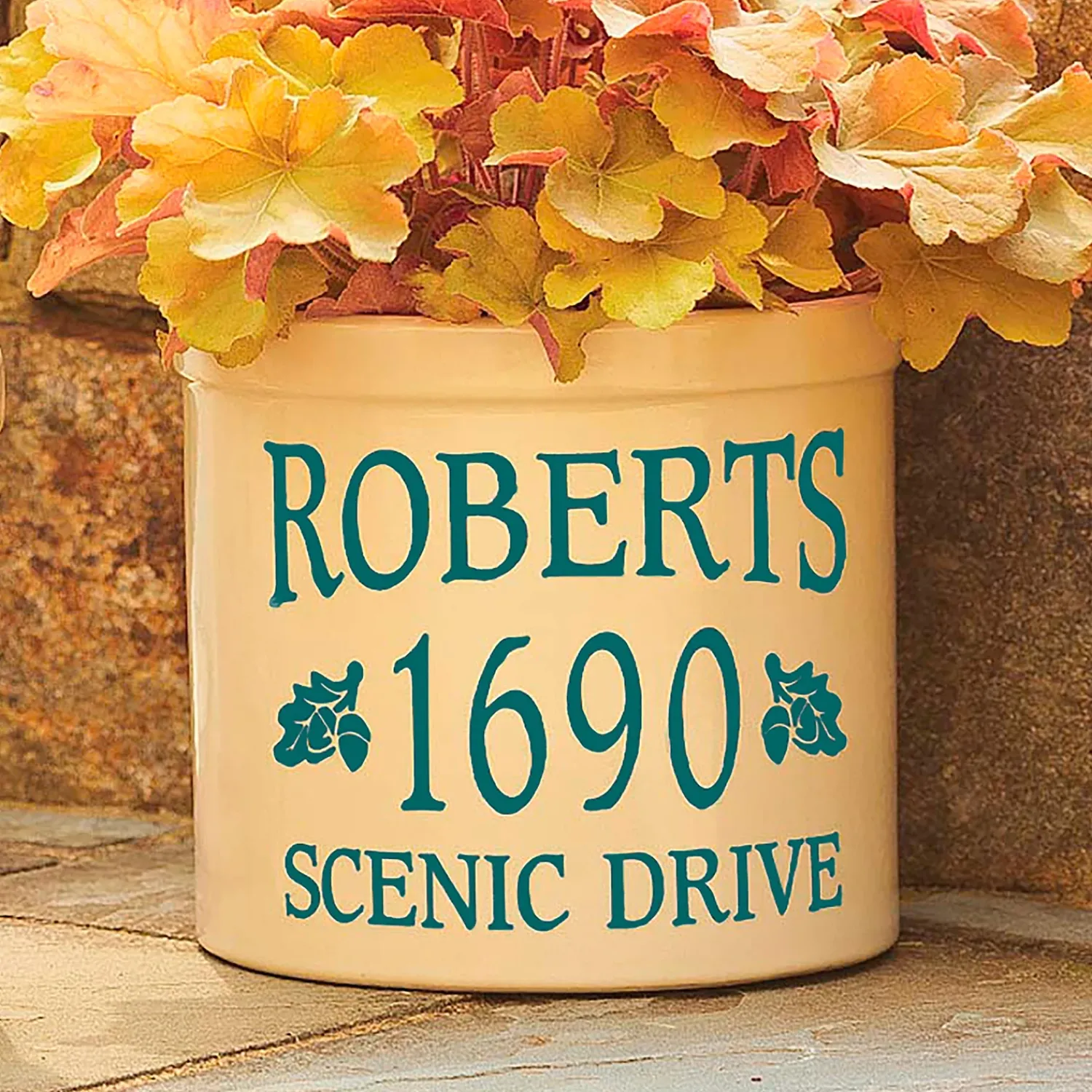 Plow & Hearth Planters & Plant Stands|Address Signs & Wall Plaques>Acorn-Styled Personalized Crock