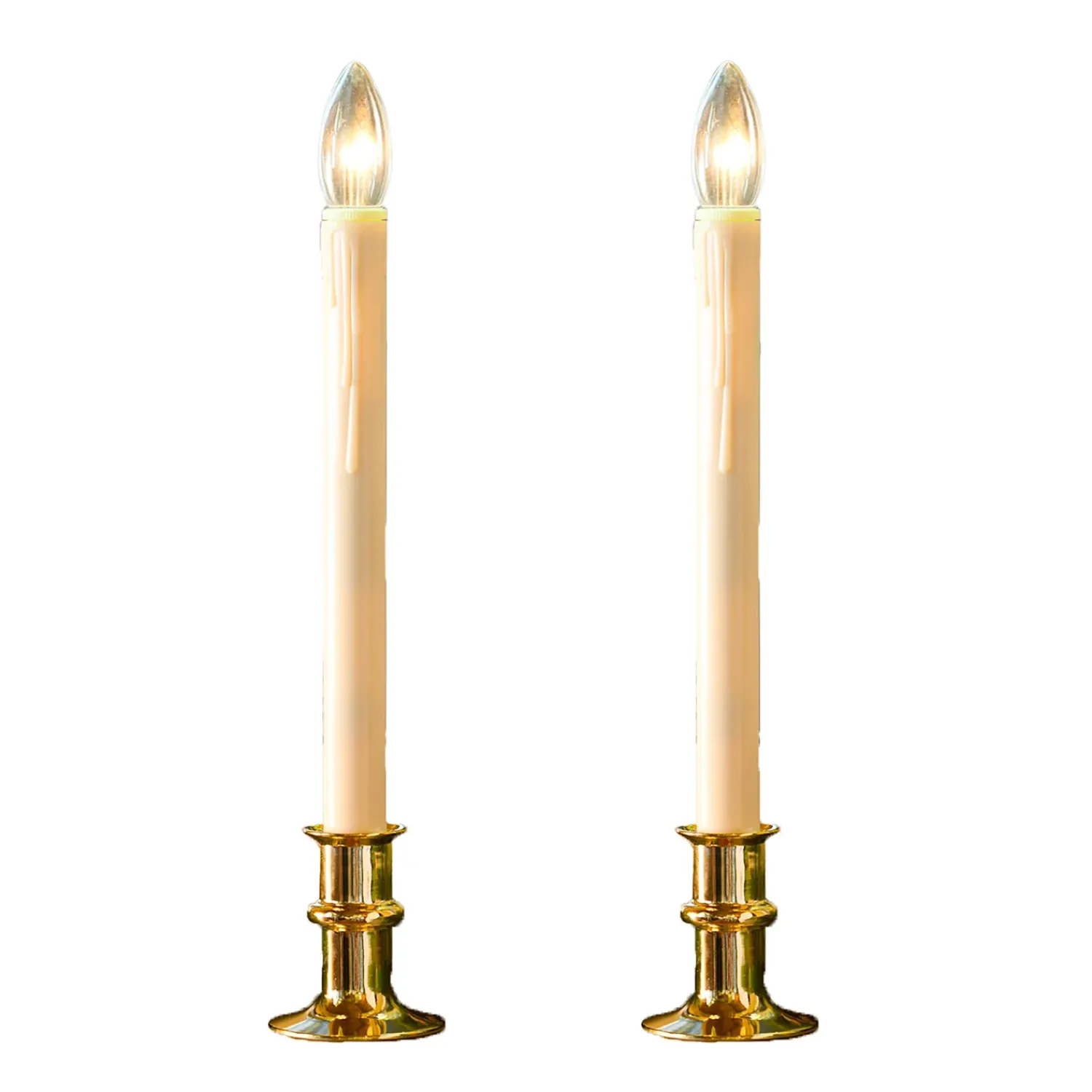 Plow & Hearth Candles & Lanterns|Lighted Accents>Adjustable Window Candle with Timer, Set of 2 Brass