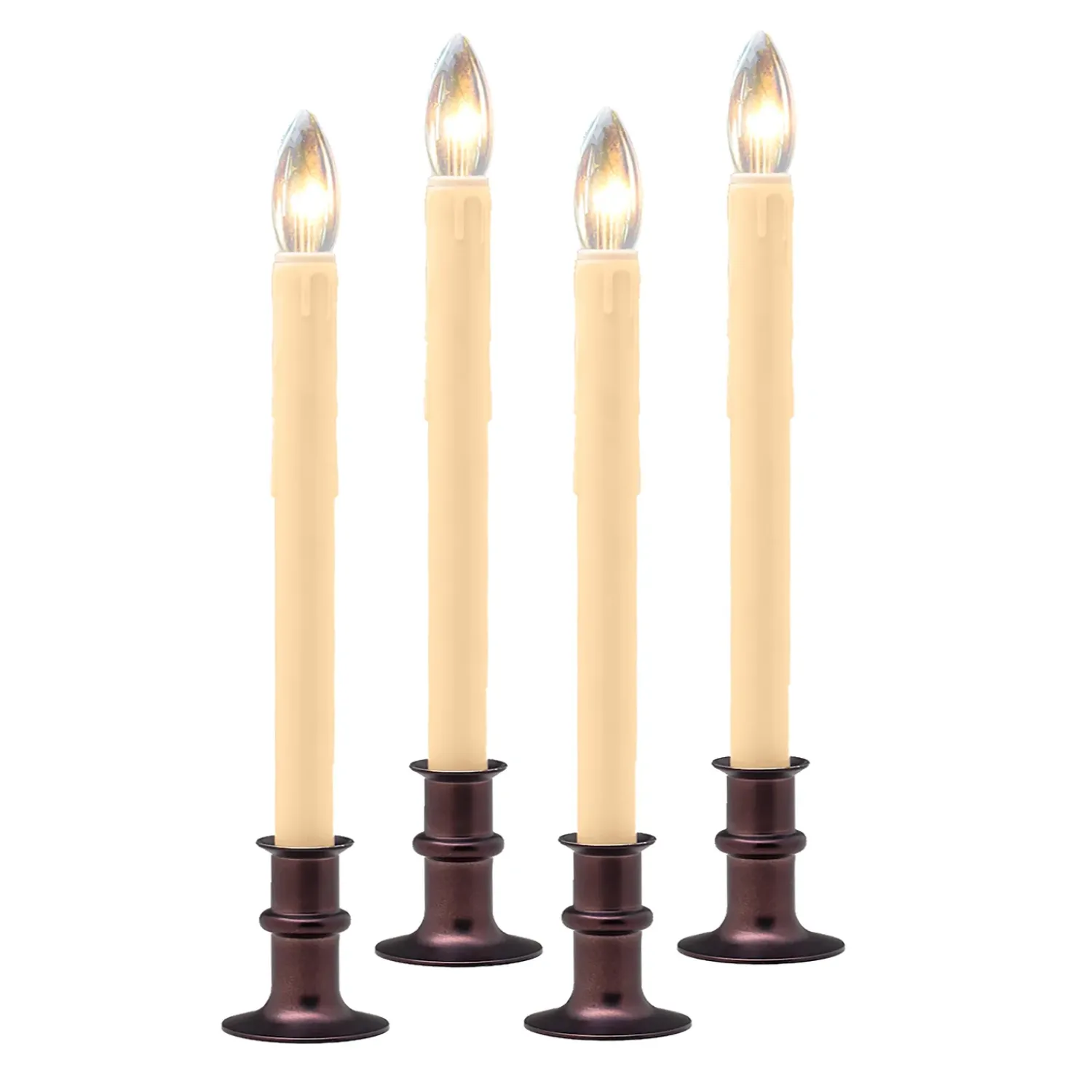 Plow & Hearth Candles & Lanterns>Adjustable Window Candle with Timer and Remote, Set of 4 Bronze