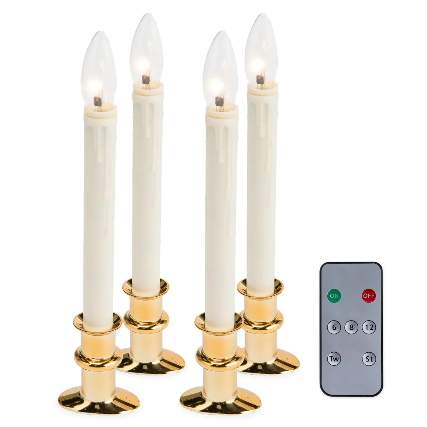 Plow & Hearth Candles & Lanterns>Adjustable Window Hugger Candles, Set of 4 with Remote Brass