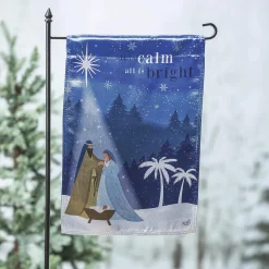 Plow & Hearth Garden Flags>All is Calm Nativity Lustre Garden Flag