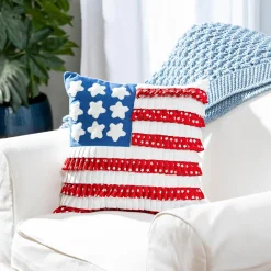Plow & Hearth Decorative Pillows>American Flag Pleated Square Pillow, 16"