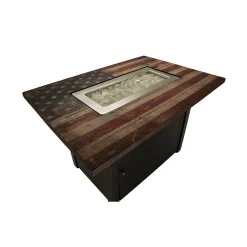 Plow & Hearth Fire Pits|Fire Pits>Americana Propane Gas Fire Pit with Faux Wood Tabletop and Glass Rocks