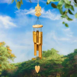 Plow & Hearth Wind Chimes & Mobiles|Memorial & Garden Plaques>Angel Memorial Bamboo Wind Chime, 37" H