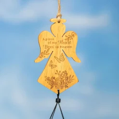 Plow & Hearth Wind Chimes & Mobiles|Memorial & Garden Plaques>Angel Memorial Bamboo Wind Chime, 37" H