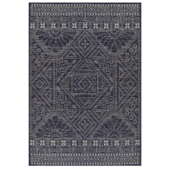 Plow & Hearth Area Rugs>Arabella Patch Polypropylene Rug, 2'7" x 7'6" Runner Navy