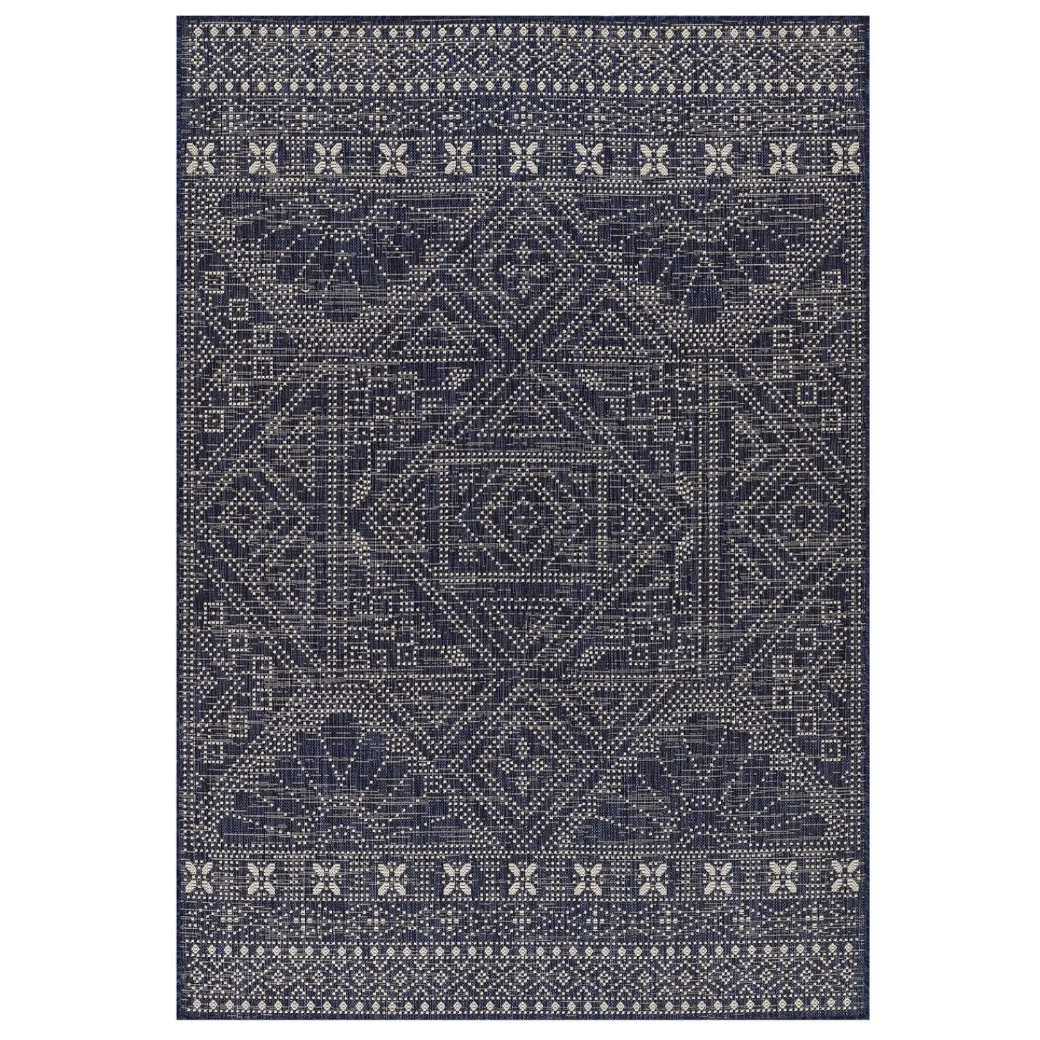 Plow & Hearth Area Rugs>Arabella Patch Polypropylene Rug, 2'7" x 7'6" Runner Navy