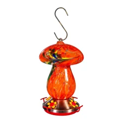 Plow & Hearth Hummingbird Feeders>Art Glass Hanging Mushroom, Orange