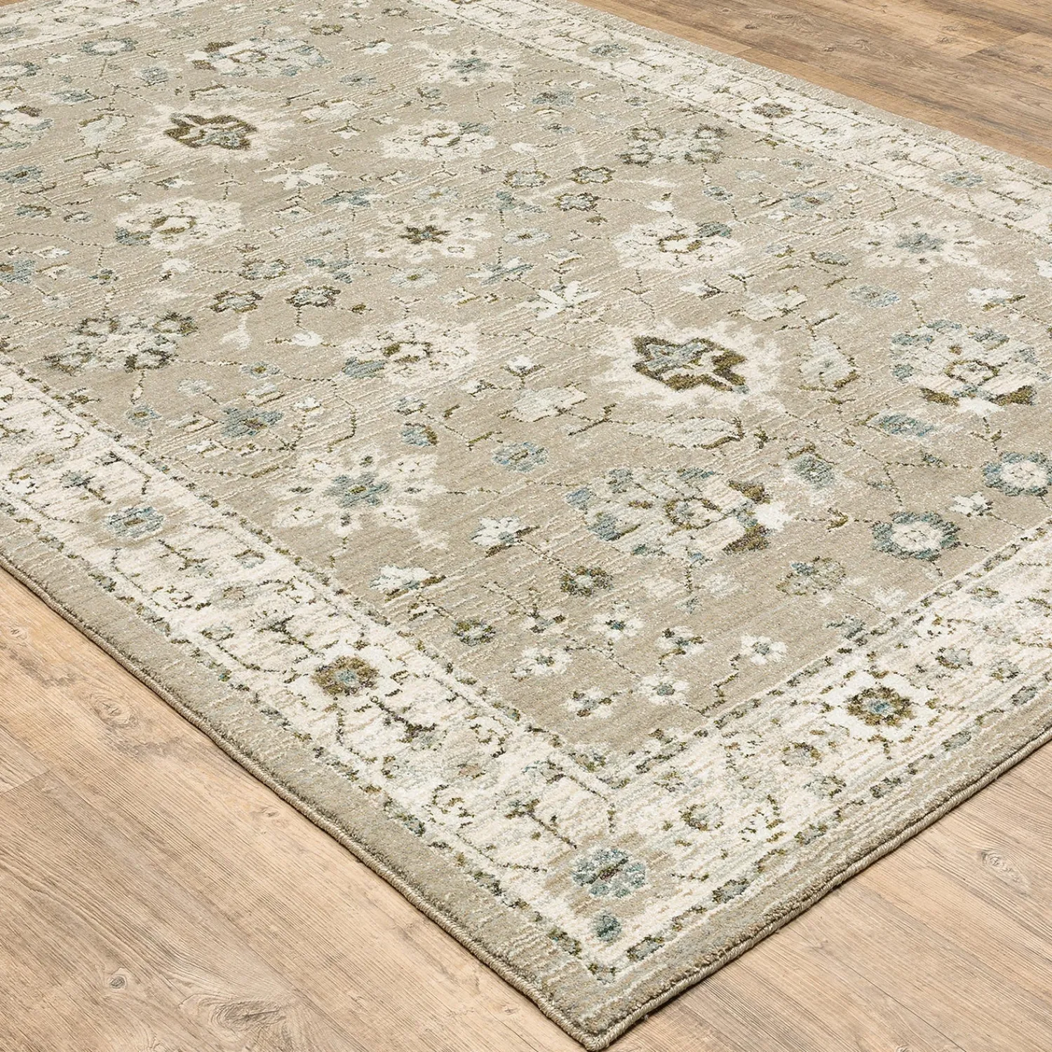 Plow & Hearth Area Rugs>Ashland Daybreak Synthetic Blend Indoor Border Rug, 5'3" x 7'3" Beige