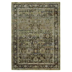Plow & Hearth Area Rugs>Ashland Evening Synthetic Blend Indoor Border Rug, 6'7" x 9'6" Green