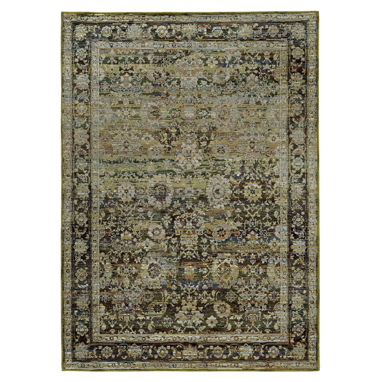 Plow & Hearth Area Rugs>Ashland Evening Synthetic Blend Indoor Border Rug, 6'7" x 9'6" Green