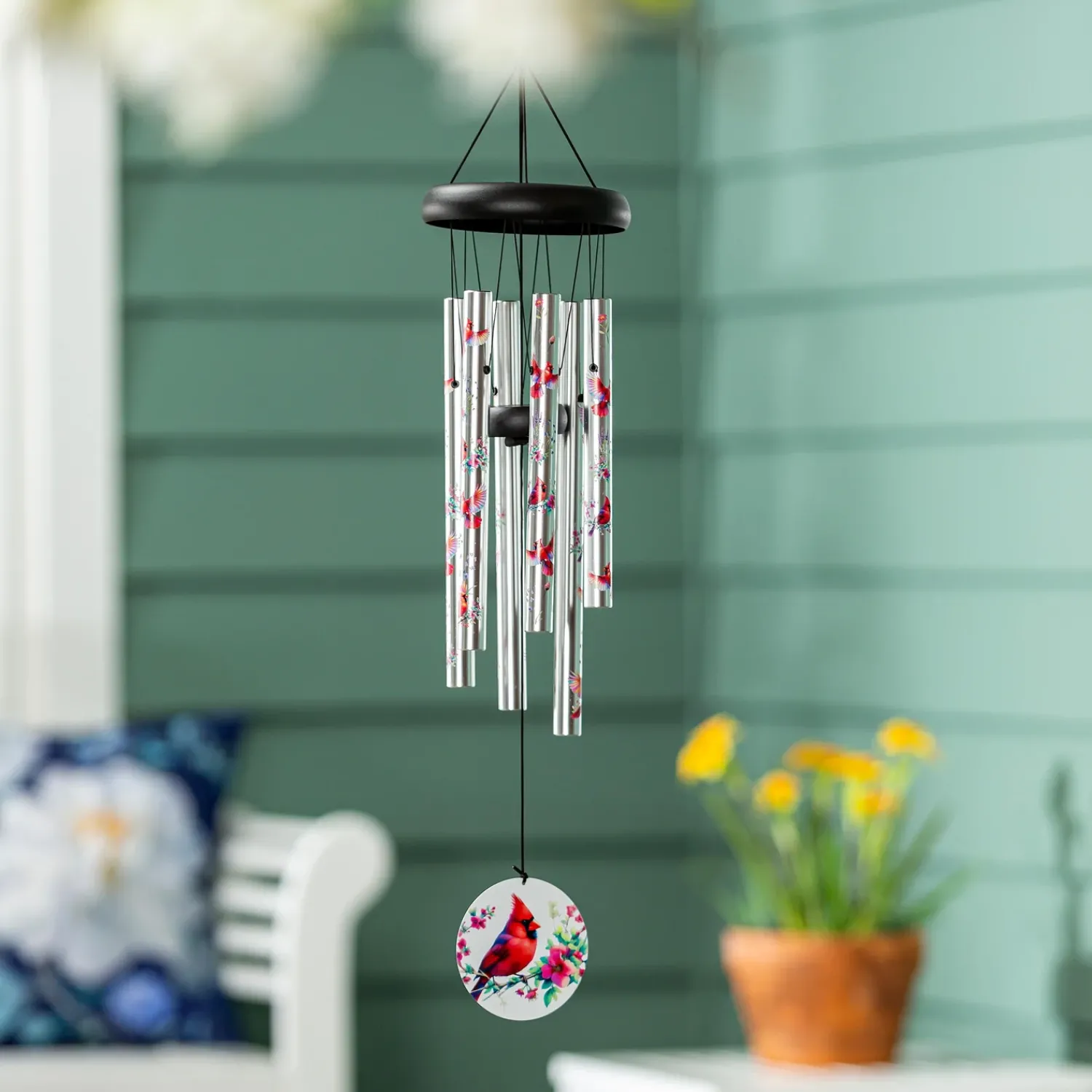 Plow & Hearth Wind Chimes & Mobiles>Avria Printed Hand Tuned Wind Chime, Cardinals, 27"
