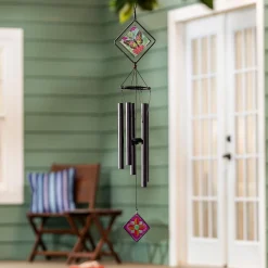 Plow & Hearth Wind Chimes & Mobiles>Avria Stained Glass Chime, Monarch Butterfly, 36"