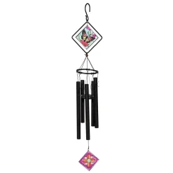 Plow & Hearth Wind Chimes & Mobiles>Avria Stained Glass Chime, Monarch Butterfly, 36"