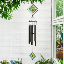 Plow & Hearth Wind Chimes & Mobiles>Avria Stained Glass Chime, Sunflowers, 36"