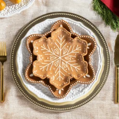 Plow & Hearth Plates & Platters>Baking Spirits Bright Plate Gingerbread Snowflake Shaped Embossed Ceramic Appetizer Plate, 8"