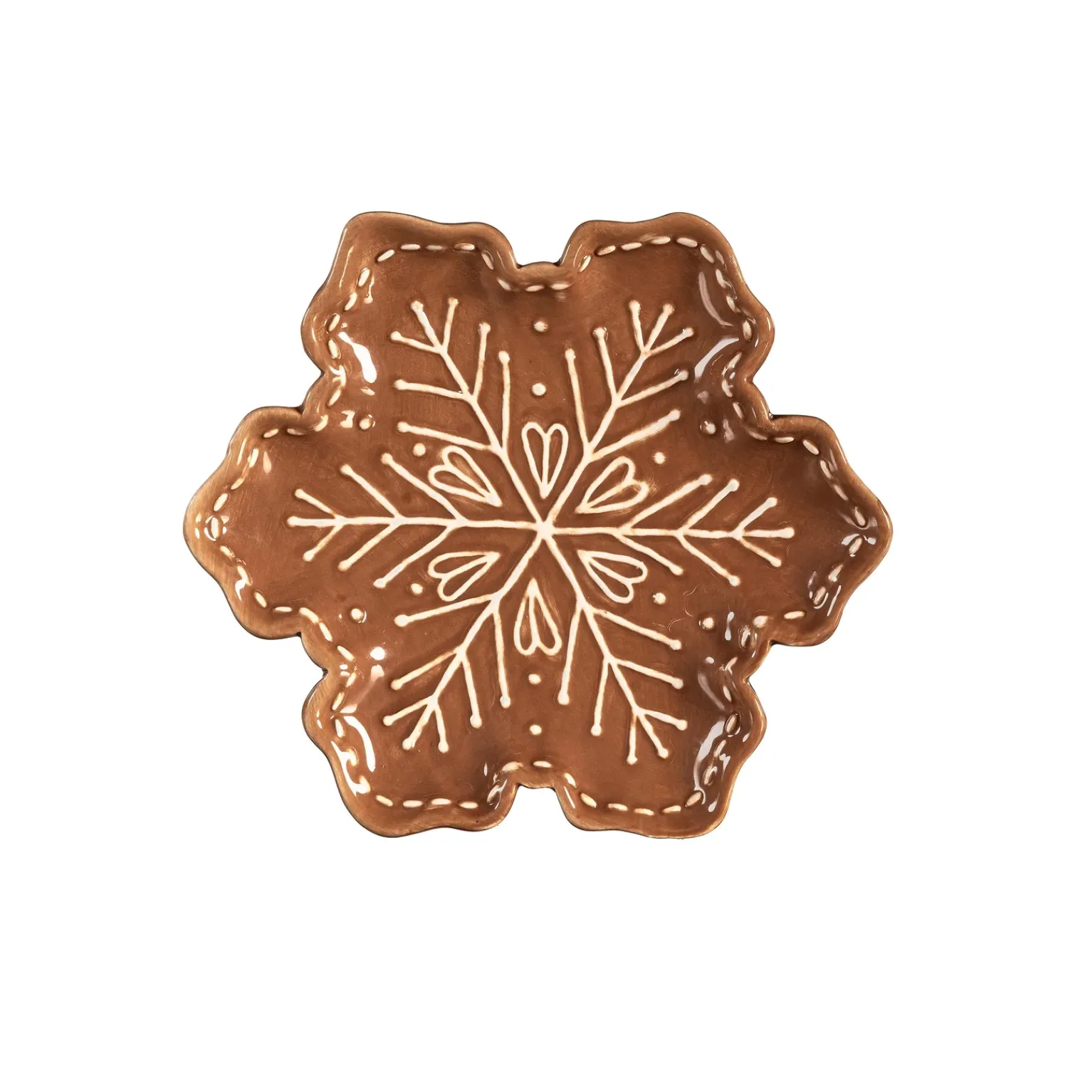 Plow & Hearth Plates & Platters>Baking Spirits Bright Plate Gingerbread Snowflake Shaped Embossed Ceramic Appetizer Plate, 8"