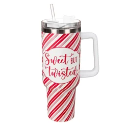 Plow & Hearth Travel Cups>Baking Spirits Bright Tumbler Stainless-Steel Canyon Cup w/ Straw, Sweet But Twisted, 40oz, Gift Box
