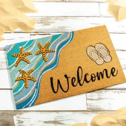 Plow & Hearth Coir Mats>Beach Vibes Only Coir Mat with Rubber Embossed Flip Flops