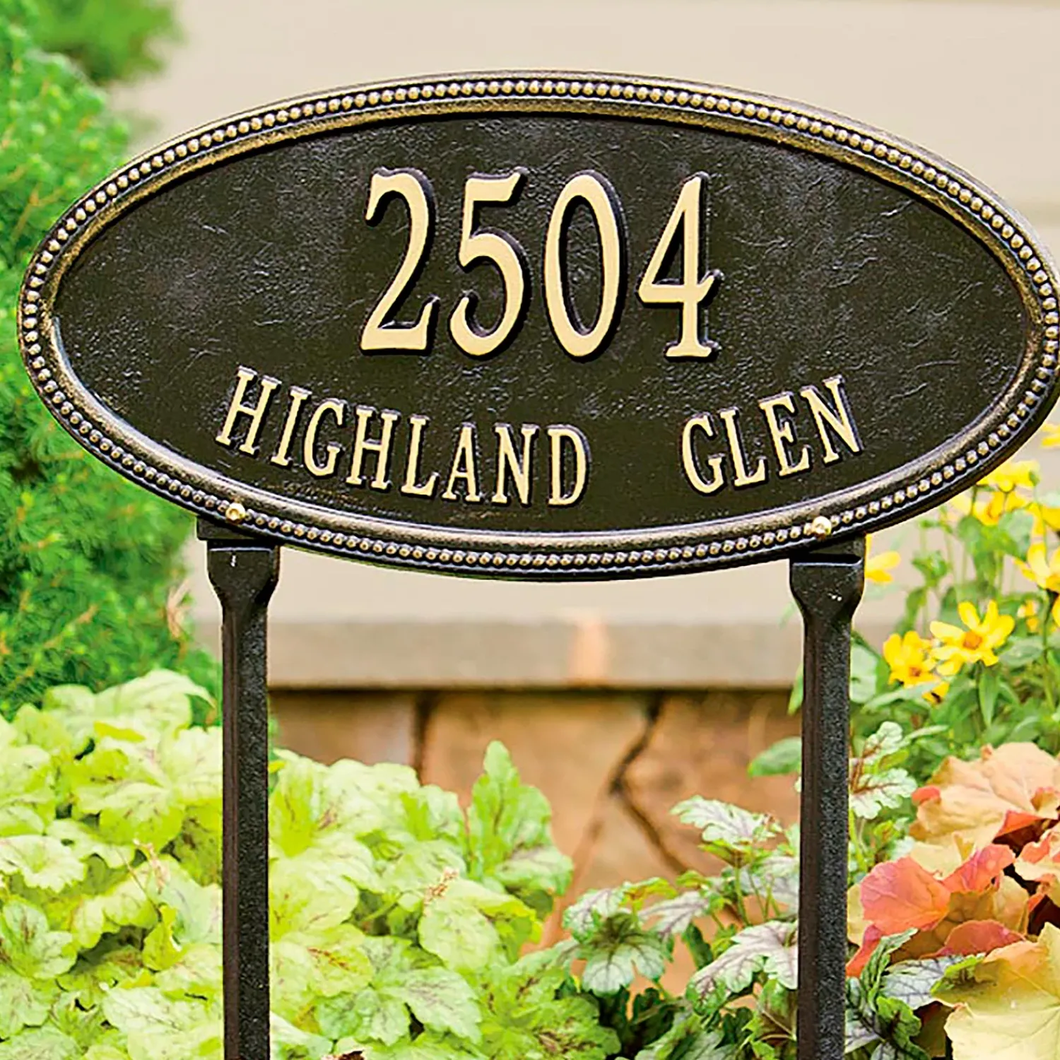 Plow & Hearth Garden Stakes|Address Signs & Wall Plaques>Beaded Oval Lawn Personalized Address Plaque