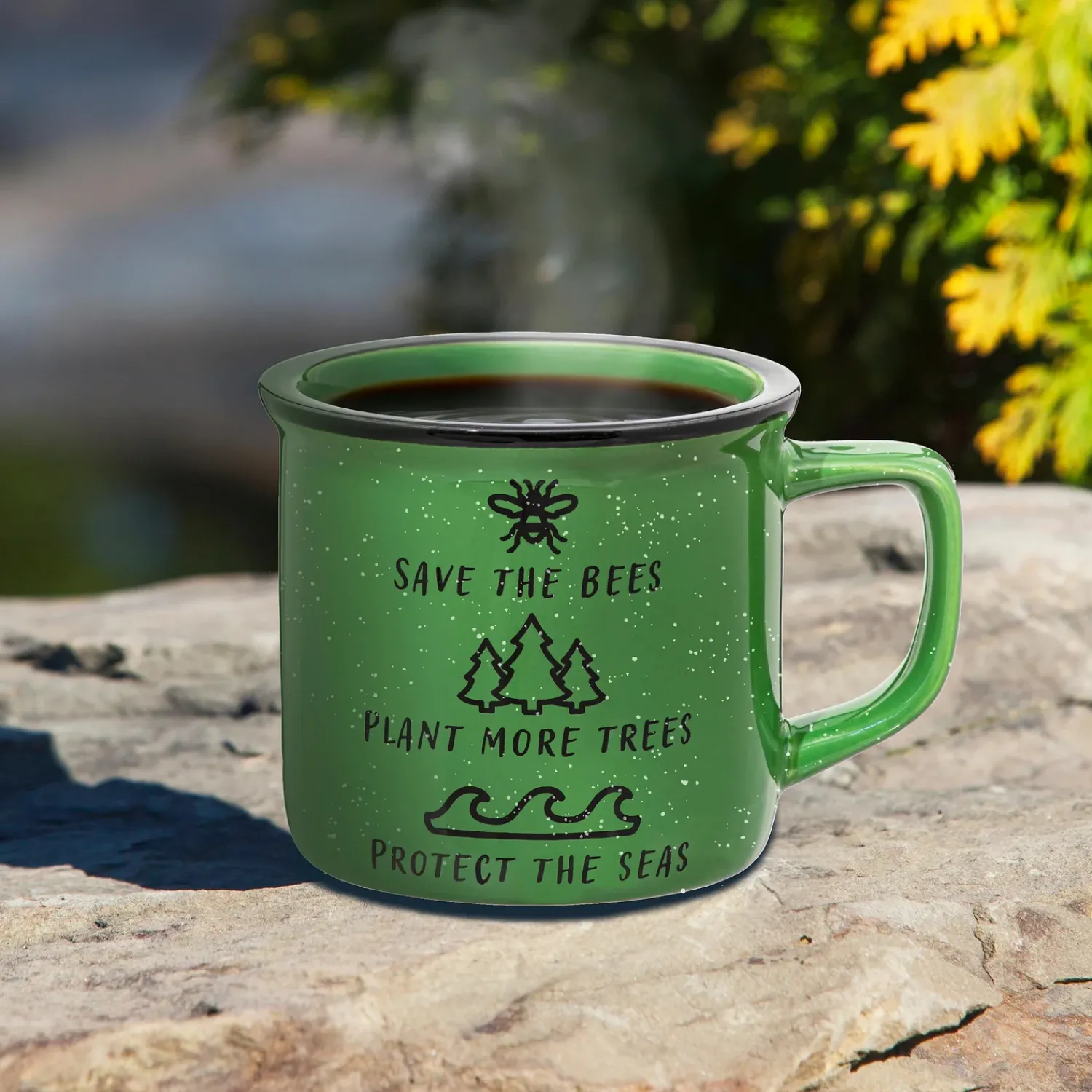 Plow & Hearth Coffee & Tea Cups>Bees, Trees, and Seas Ceramic Cozy Cup, 15oz, Gift Box