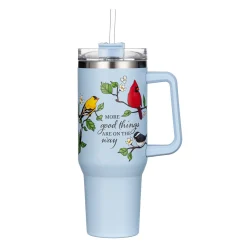 Plow & Hearth Travel Cups>Bird Friends Canyon Cup, Double Wall Stainless Steel w/ Straw, 40oz, Gift Box