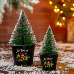Plow & Hearth Planters & Plant Stands>Black "Be Merry" Galvanized Planter, Nested Set of 2