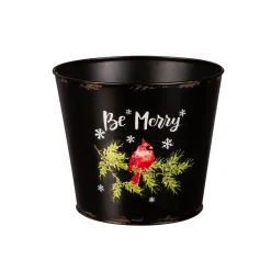 Plow & Hearth Planters & Plant Stands>Black "Be Merry" Galvanized Planter, Nested Set of 2