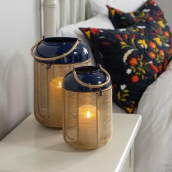 Plow & Hearth Candles & Lanterns>Blue and Gold Metal Lanterns, Set of 2