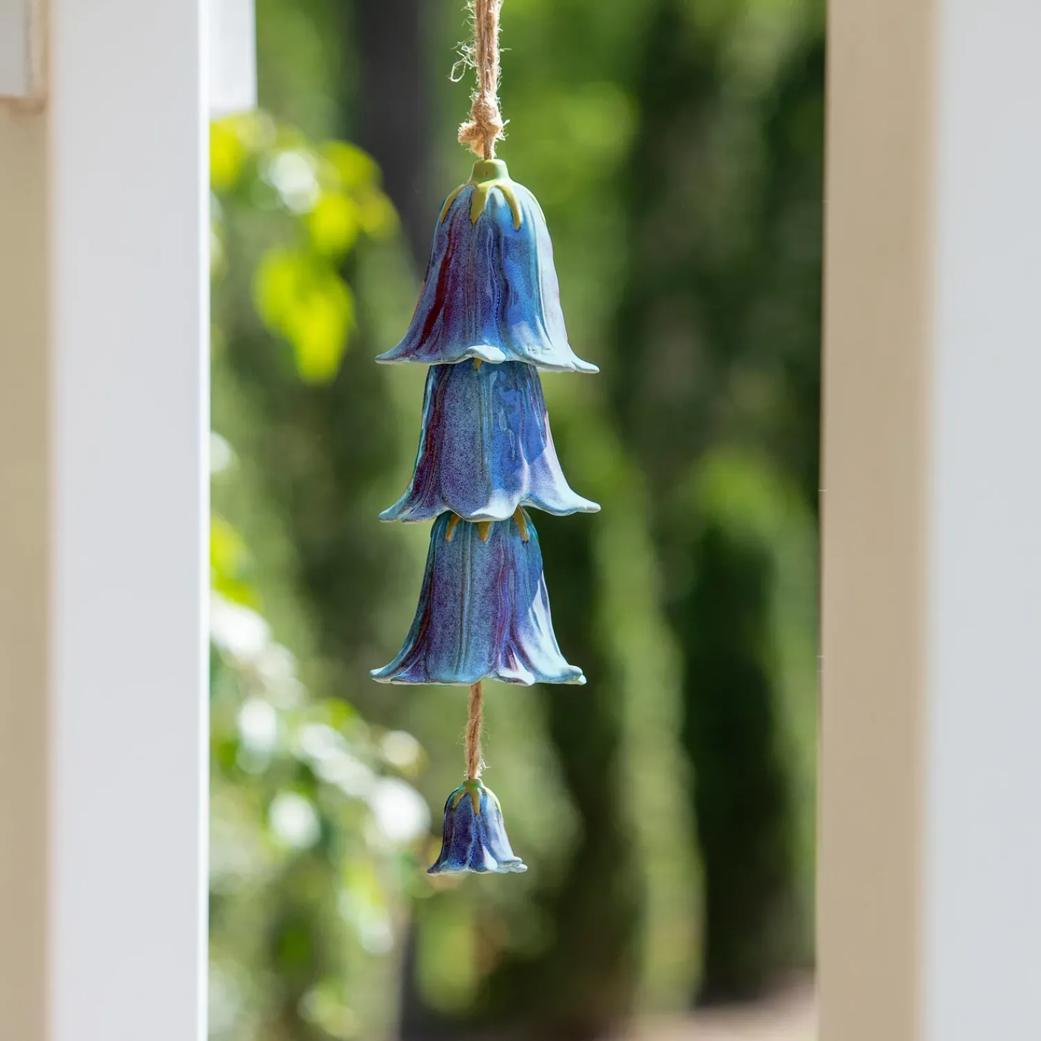 Plow & Hearth Wind Chimes & Mobiles>Blue Ceramic Flower Garden Bells Wind Chime