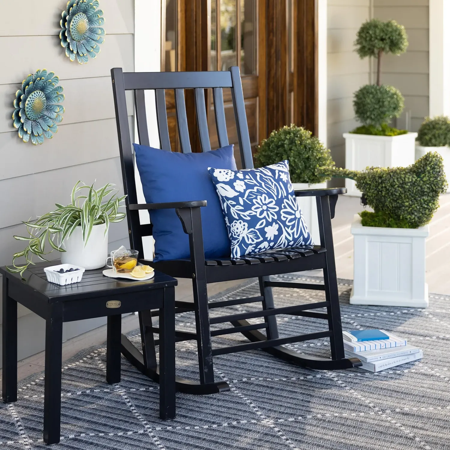 Plow & Hearth Outdoor Wall Art|Wall Art>Blue Flower Distressed Metal Wall Art