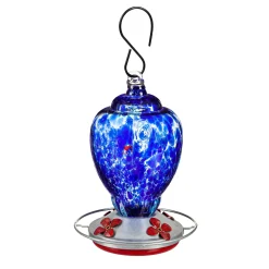 Plow & Hearth Hummingbird Feeders>Blue Speckled Glass Hummingbird Feeder