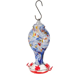 Plow & Hearth Bird Feeders>Blue Swirled Glass Hummingbird Feeder