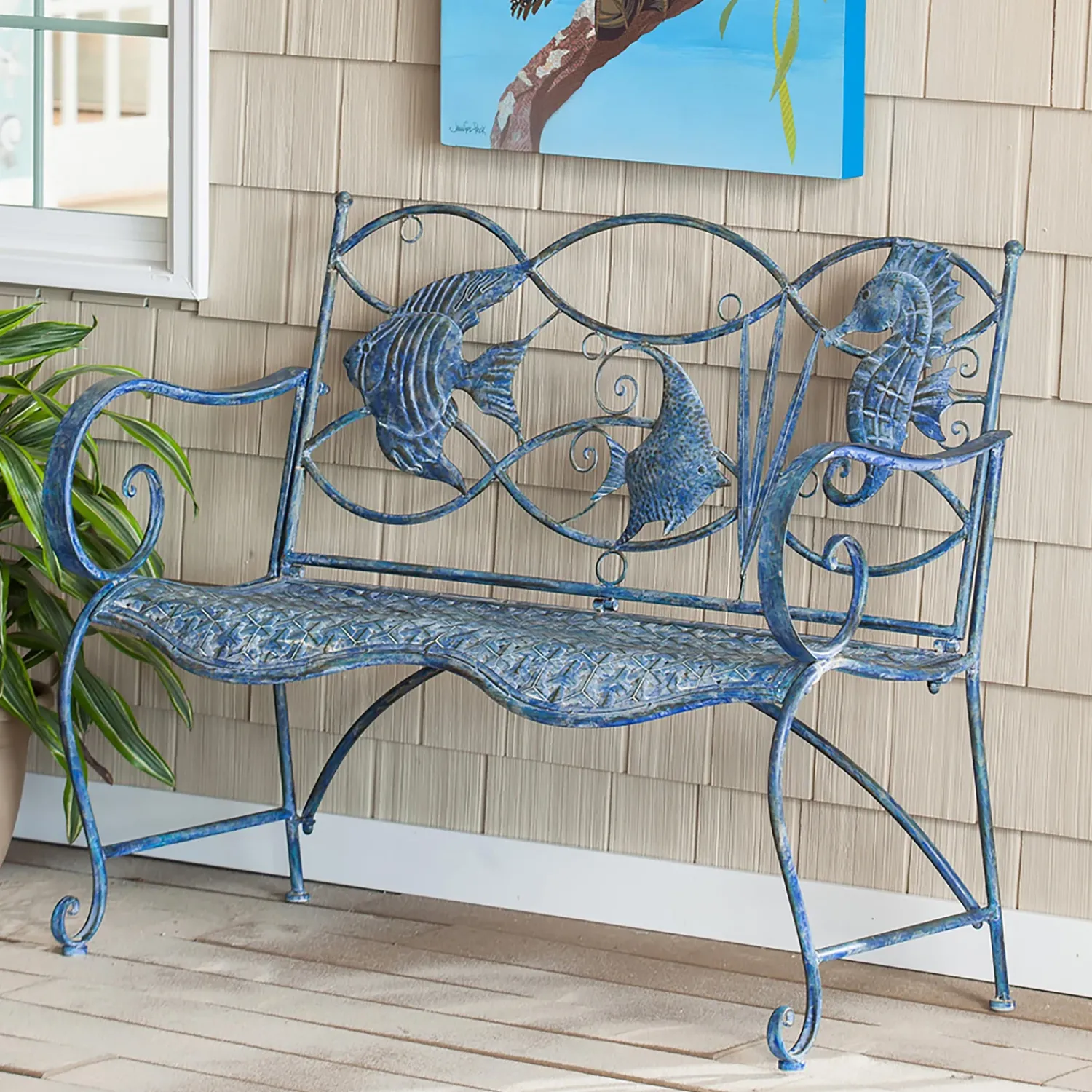 Plow & Hearth Outdoor Benches>Blue Tropical Fish Metal Bench