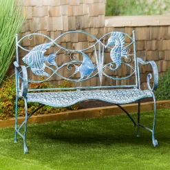 Plow & Hearth Outdoor Benches>Blue Tropical Fish Metal Bench