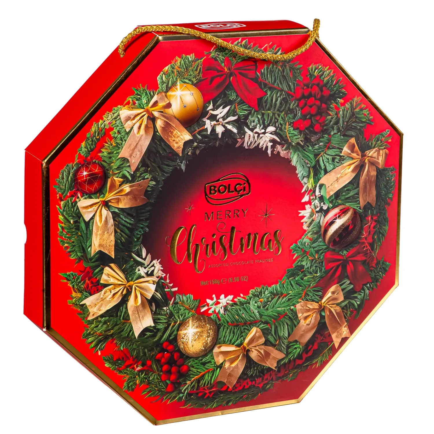 Plow & Hearth Gourmet Snacks & Nuts>Bolçi Merry Christmas, Assorted Chocolate Pralines, 198gr - 6.98oz