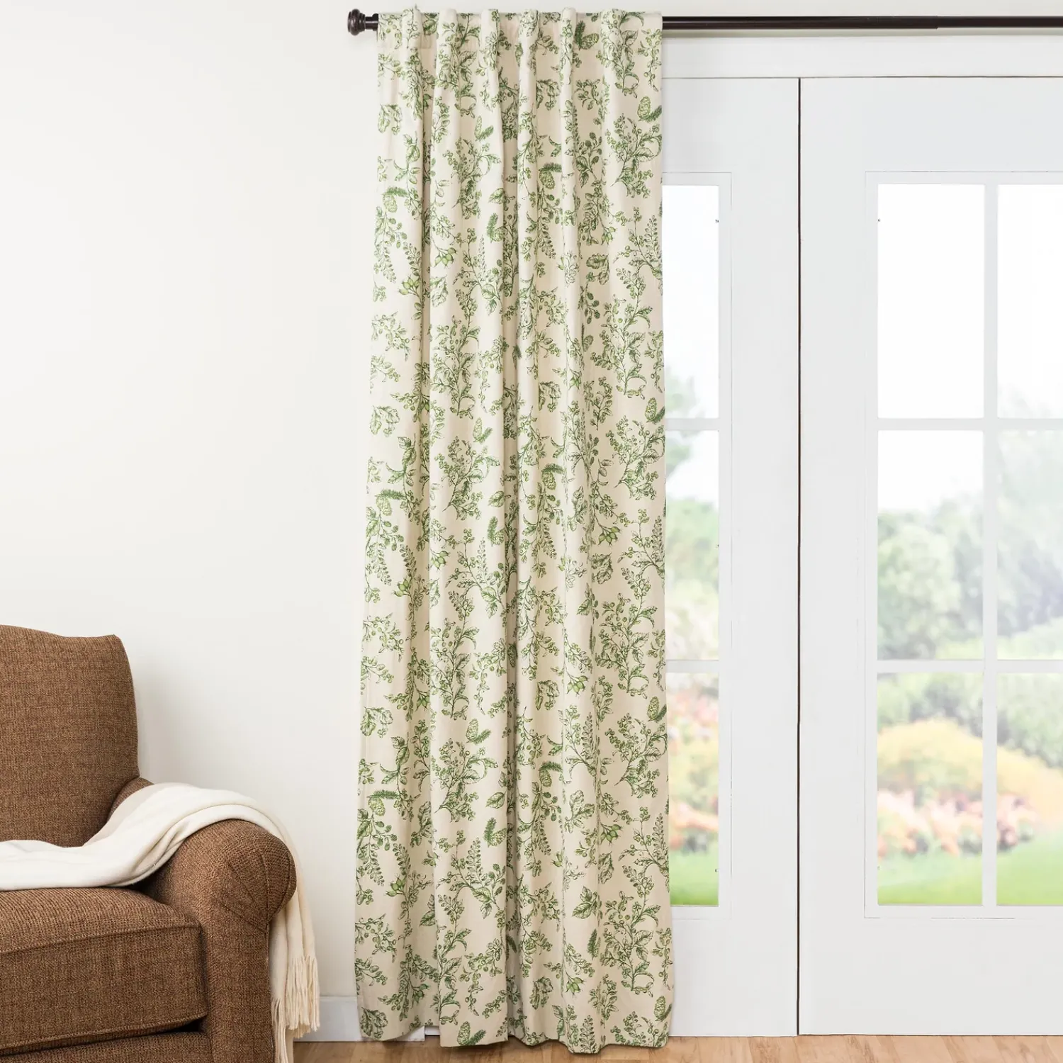 Plow & Hearth Curtain Panels|Insulated Curtains>Botanical Toile Insulated Double-Lined Patio Panel, 84"W x 84"L