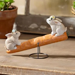 Plow & Hearth Decorative Accents>Bunnies on Carrot Seesaw Resin Table Decor, 8"L