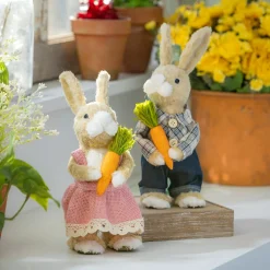 Plow & Hearth Decorative Accents>Bunny Couple with Carrot Table Decor Set, 8.5"