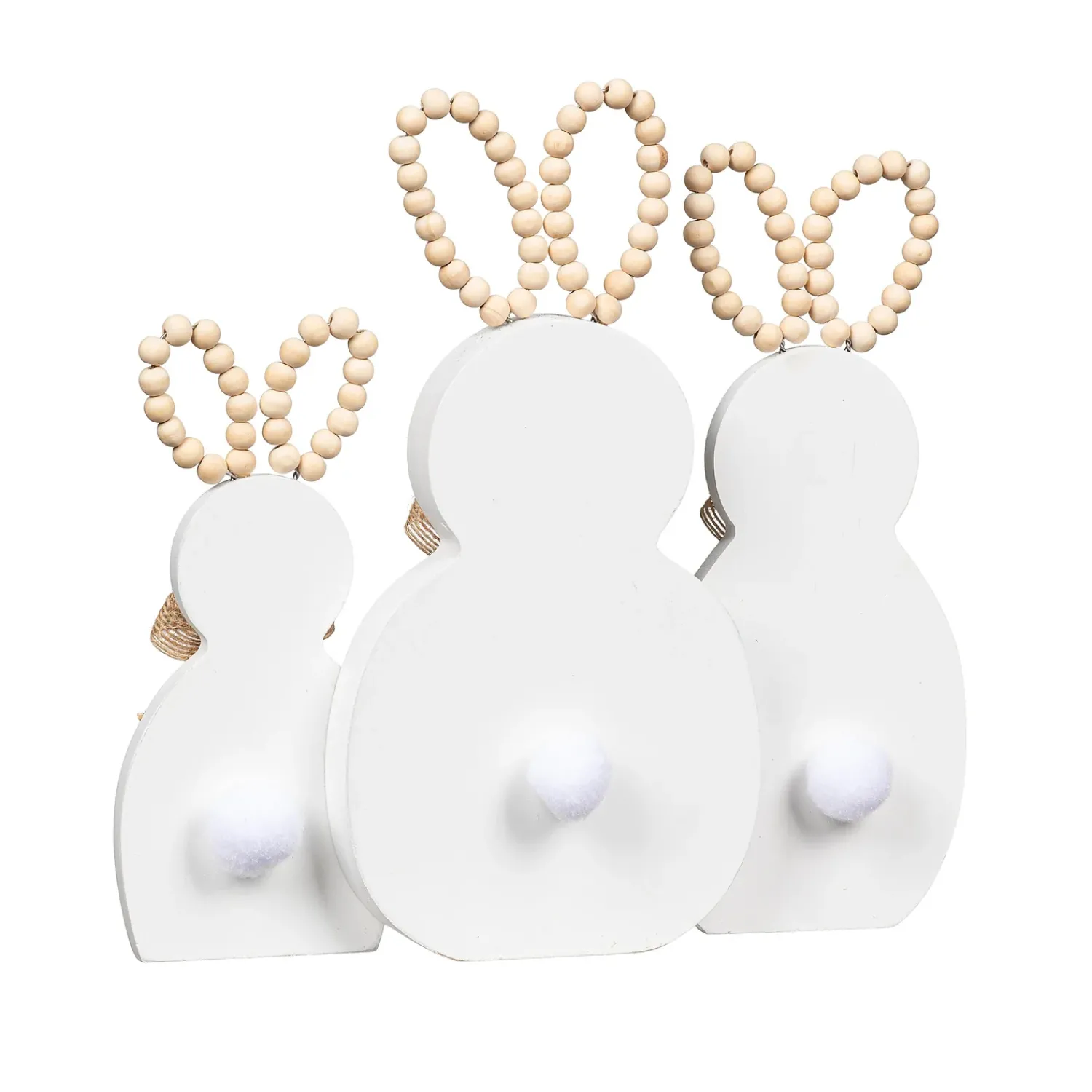 Plow & Hearth Decorative Accents>Bunny Trio with Beaded Ears Wood Table Decor, 11.25"L