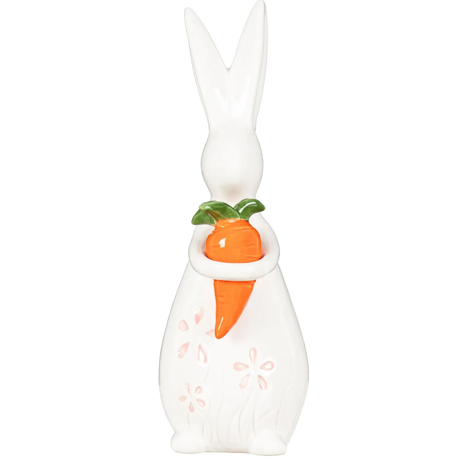Plow & Hearth Decorative Accents>Bunny with Carrot Ceramic Table Decor, 12.5"H
