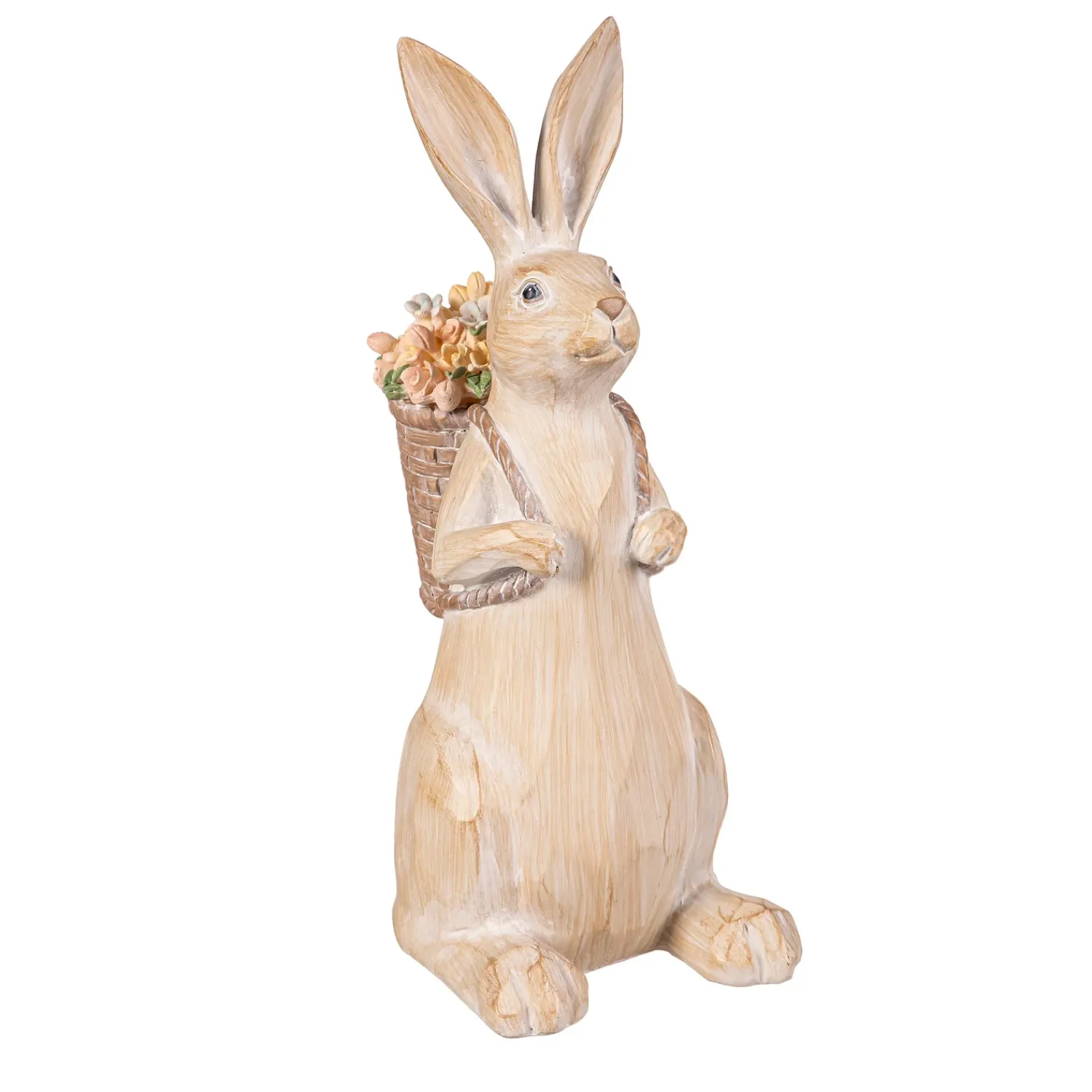 Plow & Hearth Decorative Accents>Bunny with Flower Basket Resin Table Décor, 10.5"