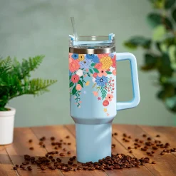 Plow & Hearth Travel Cups>Bursting Blossoms Canyon Cup, Double Wall Stainless Steel w/ Straw, 40oz, Gift Box
