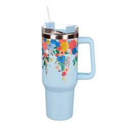 Plow & Hearth Travel Cups>Bursting Blossoms Canyon Cup, Double Wall Stainless Steel w/ Straw, 40oz, Gift Box