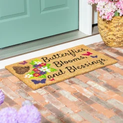 Plow & Hearth Coir Mats>Butterflies, Blooms, and Blessings Coir Mat with Rubber Embossed Butterfly